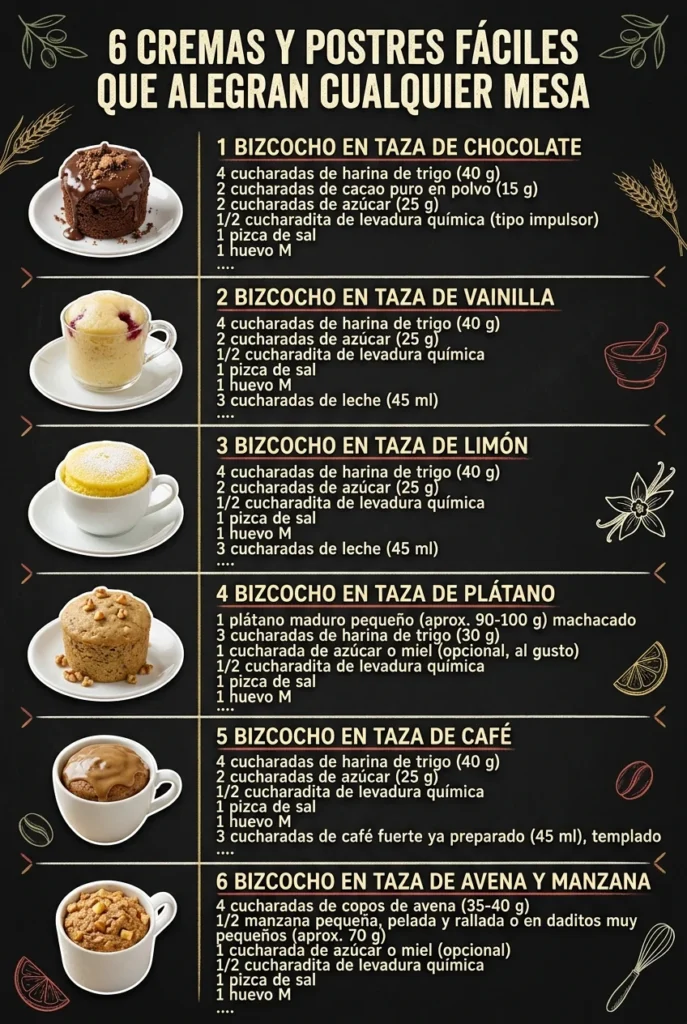 6 Cremas y Postres faciles que alegran cualquier mesa