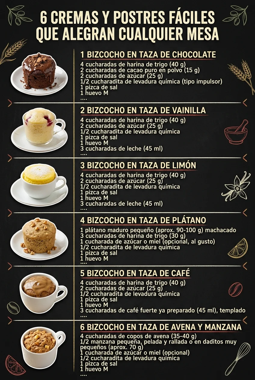 6 Cremas y Postres faciles que alegran cualquier mesa
