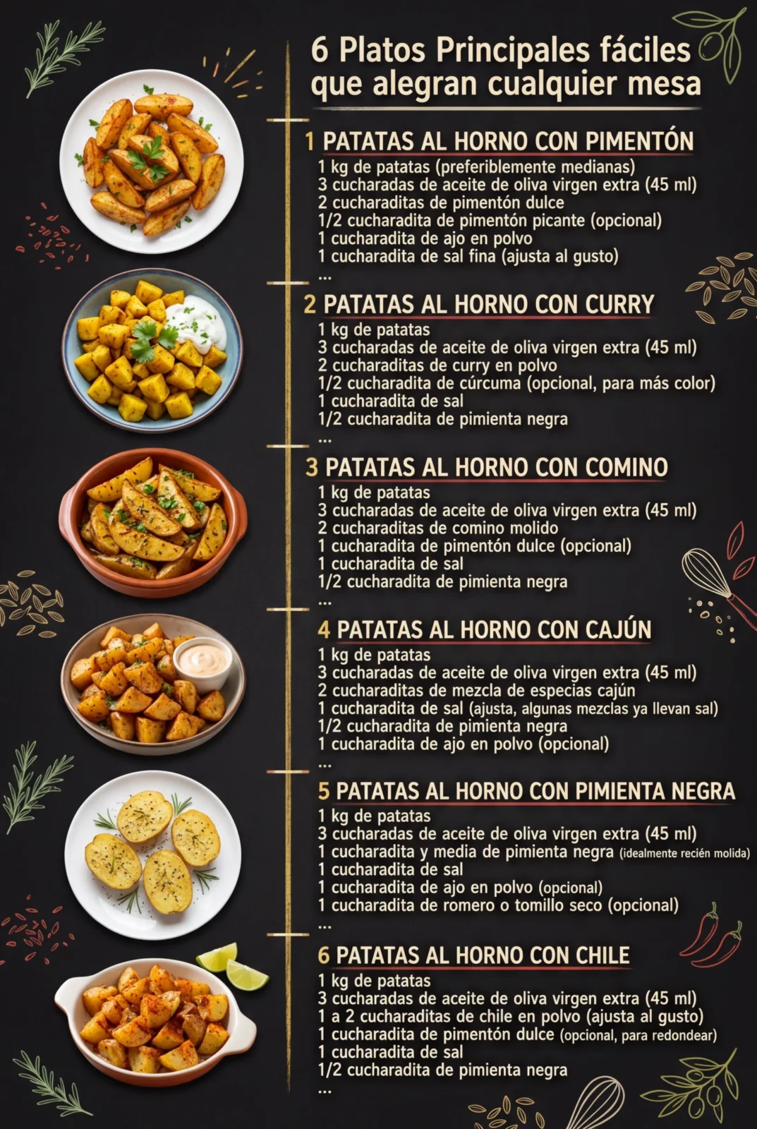 6 Platos Principales faciles que alegran cualquier mesa