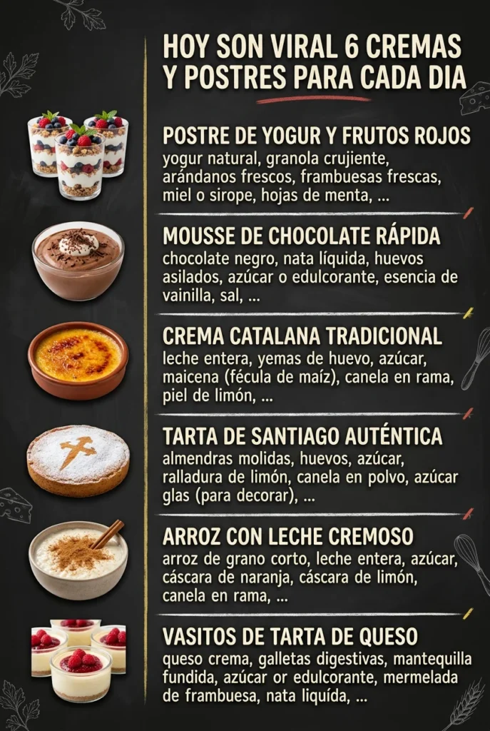 Hoy son viral 6 Cremas y Postres para cada dia