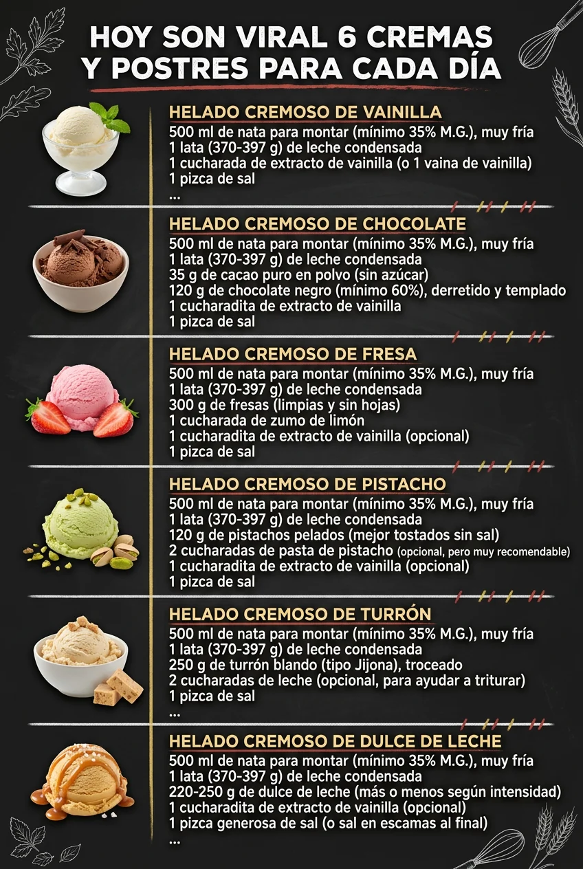 Hoy son viral 6 Cremas y Postres para cada dia